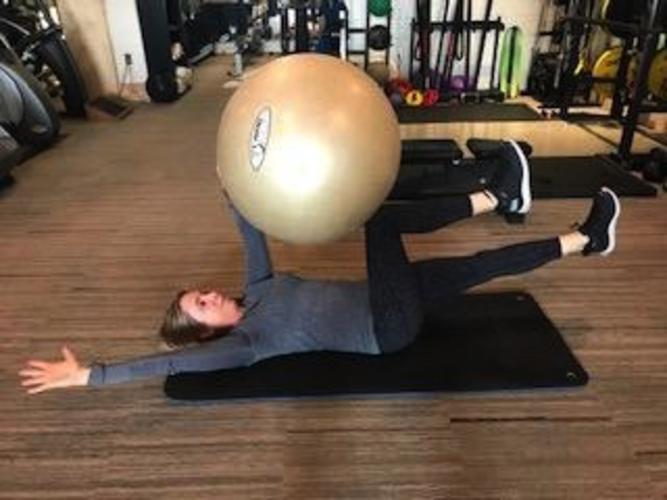 Dawn Shepard Dead Bug Variation with Swiss Ball